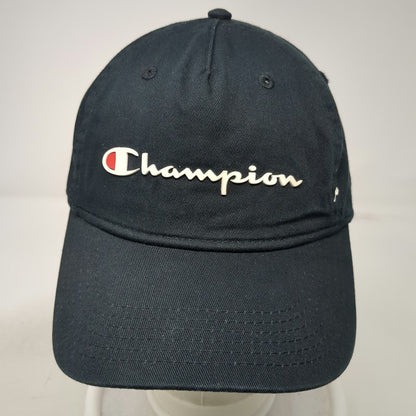 Champion 5 Panel Black Hat One Size Slideback Cotton Script Logo C Logo Adjust
