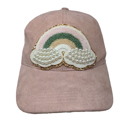 Rainbow Snapback Hat Pink One Size Adjustable Patch Pearls 6 Panel Polyester