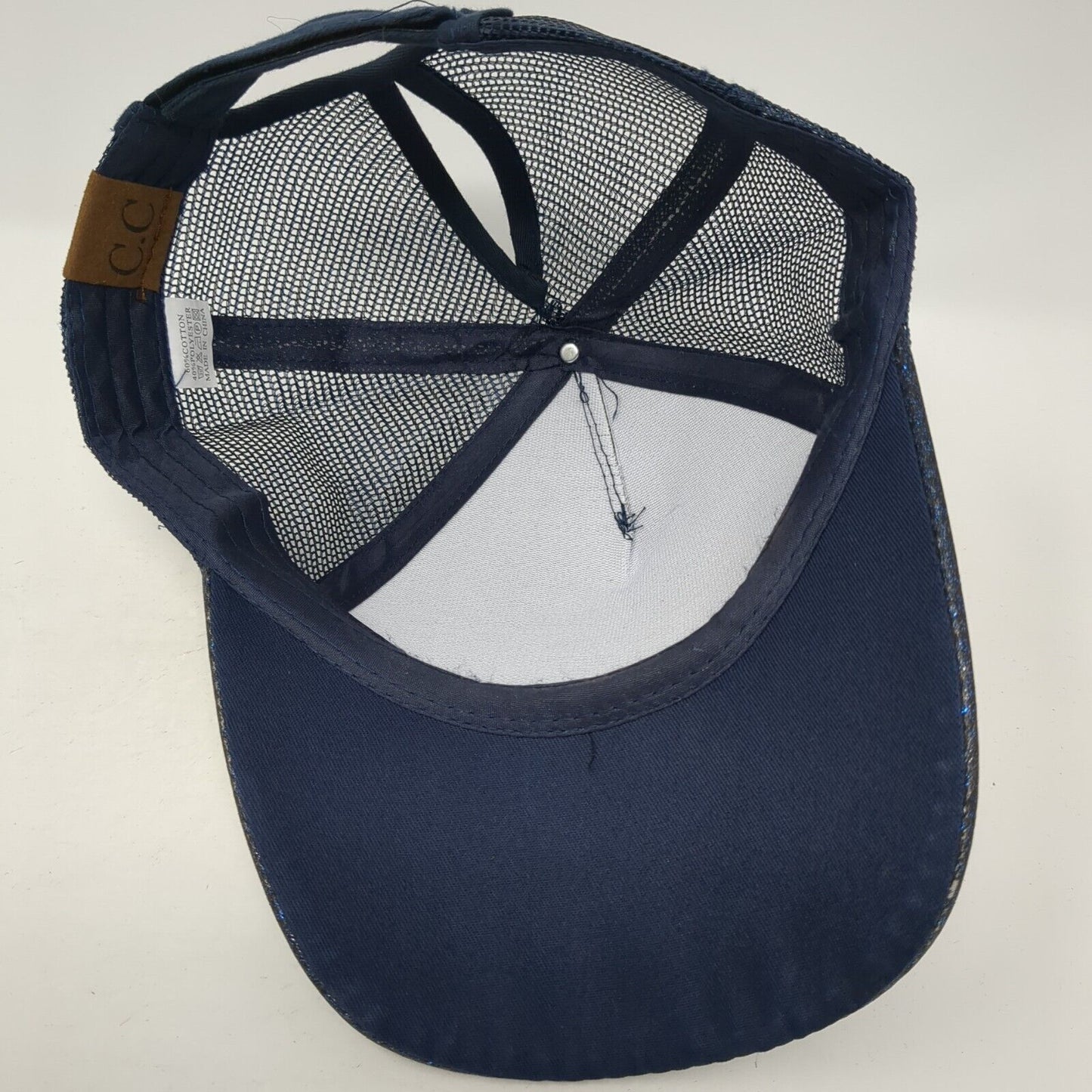 D.L. Evans Bank Ponyback Strapback Hat Blue One Size Adjustable Mesh Back C.C