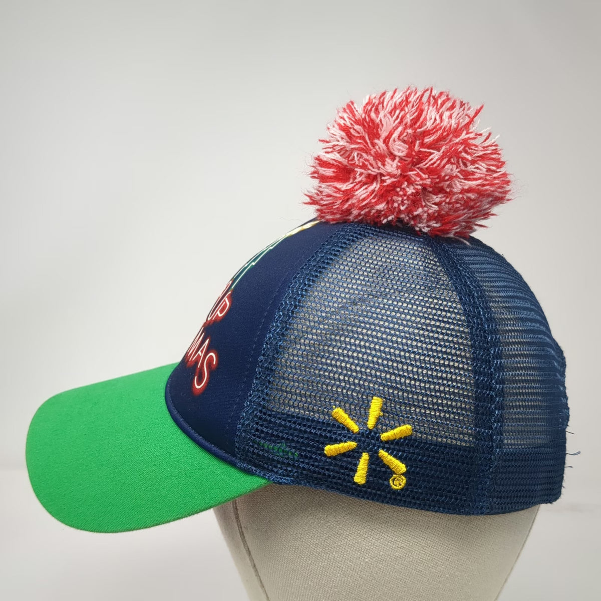Walmart Blue Trucker Hat One Size Christmas Pom Pom Light Up Neon Mesh Snapback