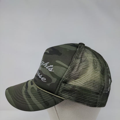 Dights Posse Snapback Trucker Hat Camouflage OSFA Adjustable Mesh Back Rope