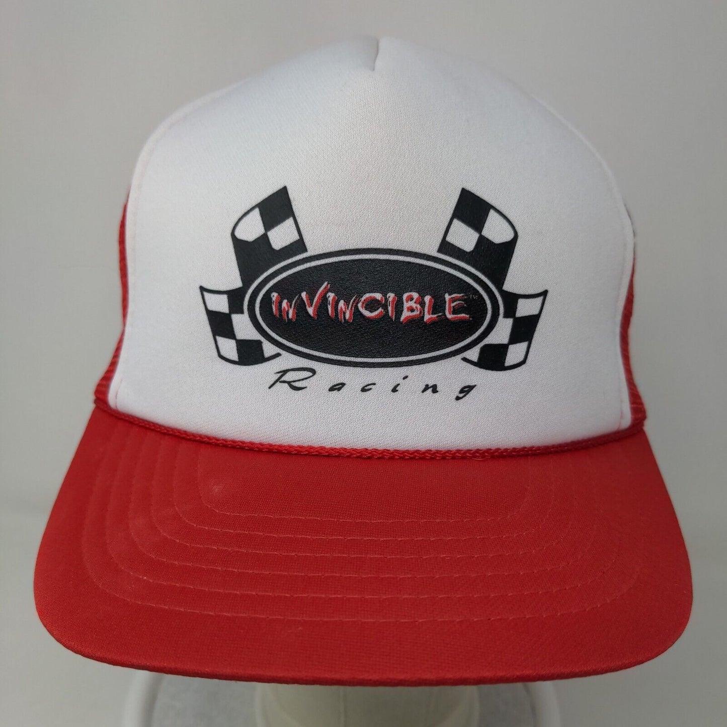 KC Men's Snapback Mesh Back Trucker Hat Red White OSFA Invincible Racing