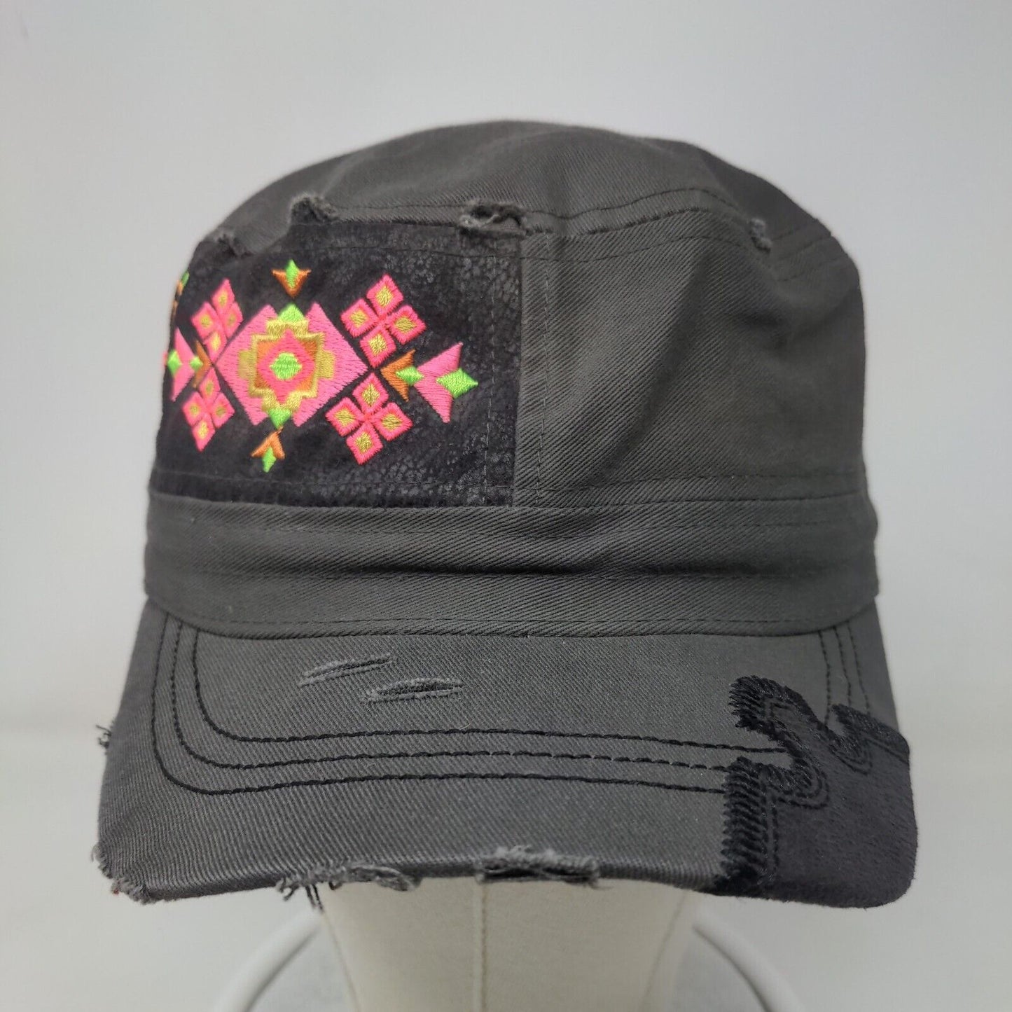 Way West Strapback Army Cap Gray One Size Adjustable Embroidered Distressed