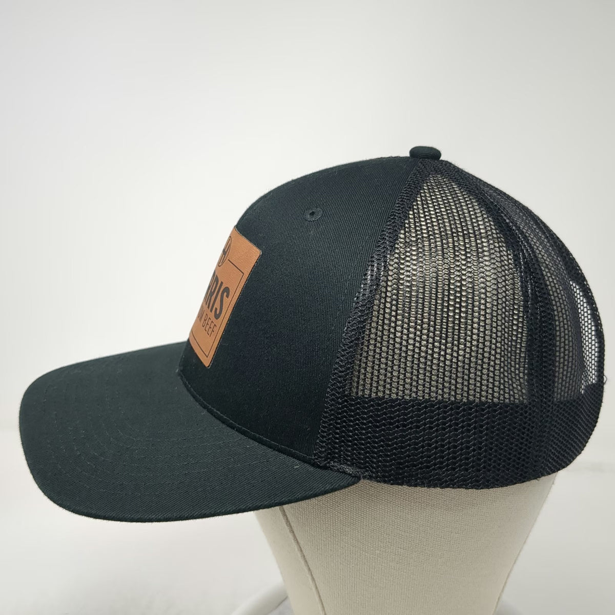Outdoor Cap Trucker Hat Black OSFM Harris Premium Beef Leather Patch Snapback