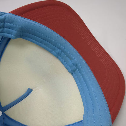 Retro America Patriotic Graphic Trucker Hat Ivory Blue Red One Size Snapback