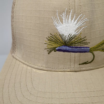 Simms Trucker Hat Beige One Size Fishing Fly Mesh Snapback Curved Brim Outdoor