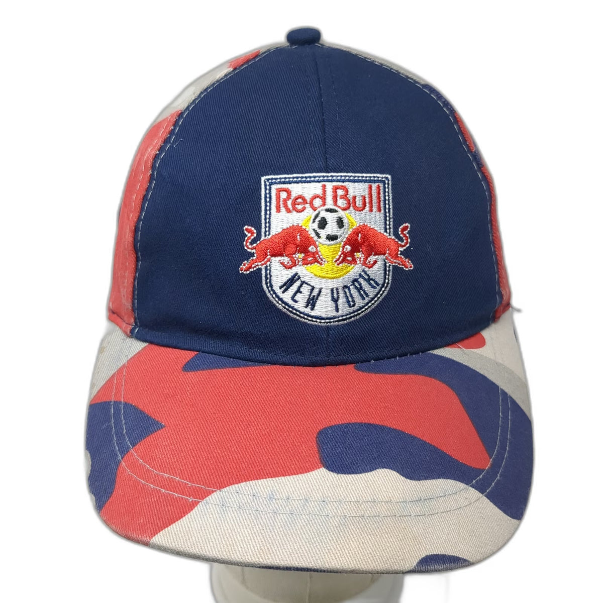 New York Red Bull Snapback Hat Blue Camo One Size Soccer Bayer Logo Club