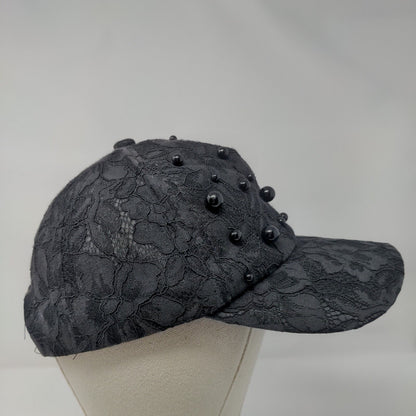 Floral Lace Studded Snapback Hat Black OSFA Adjustable Embellished