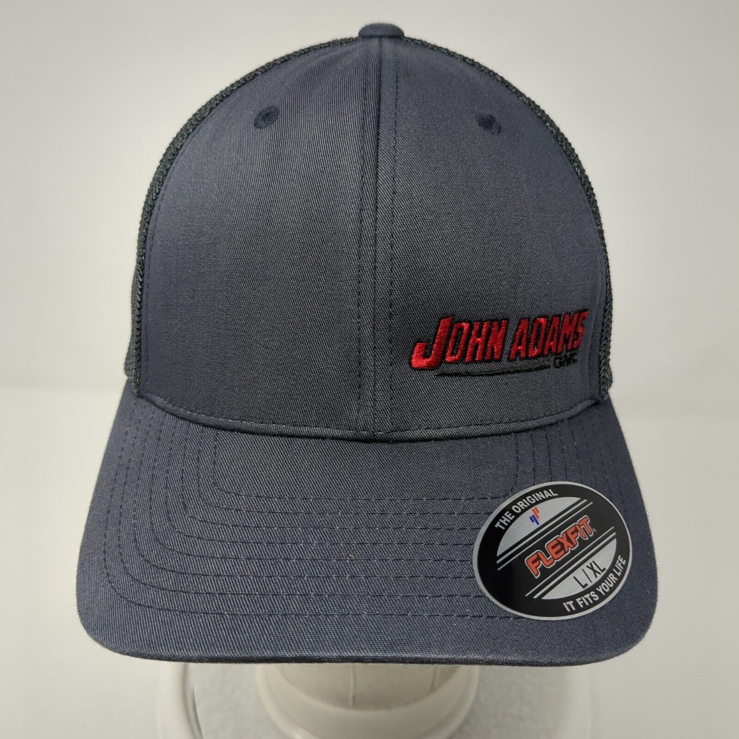 John Adams GMC Fitted Mesh Back Trucker Hat Gray L/XL Flexfit 6 Panel