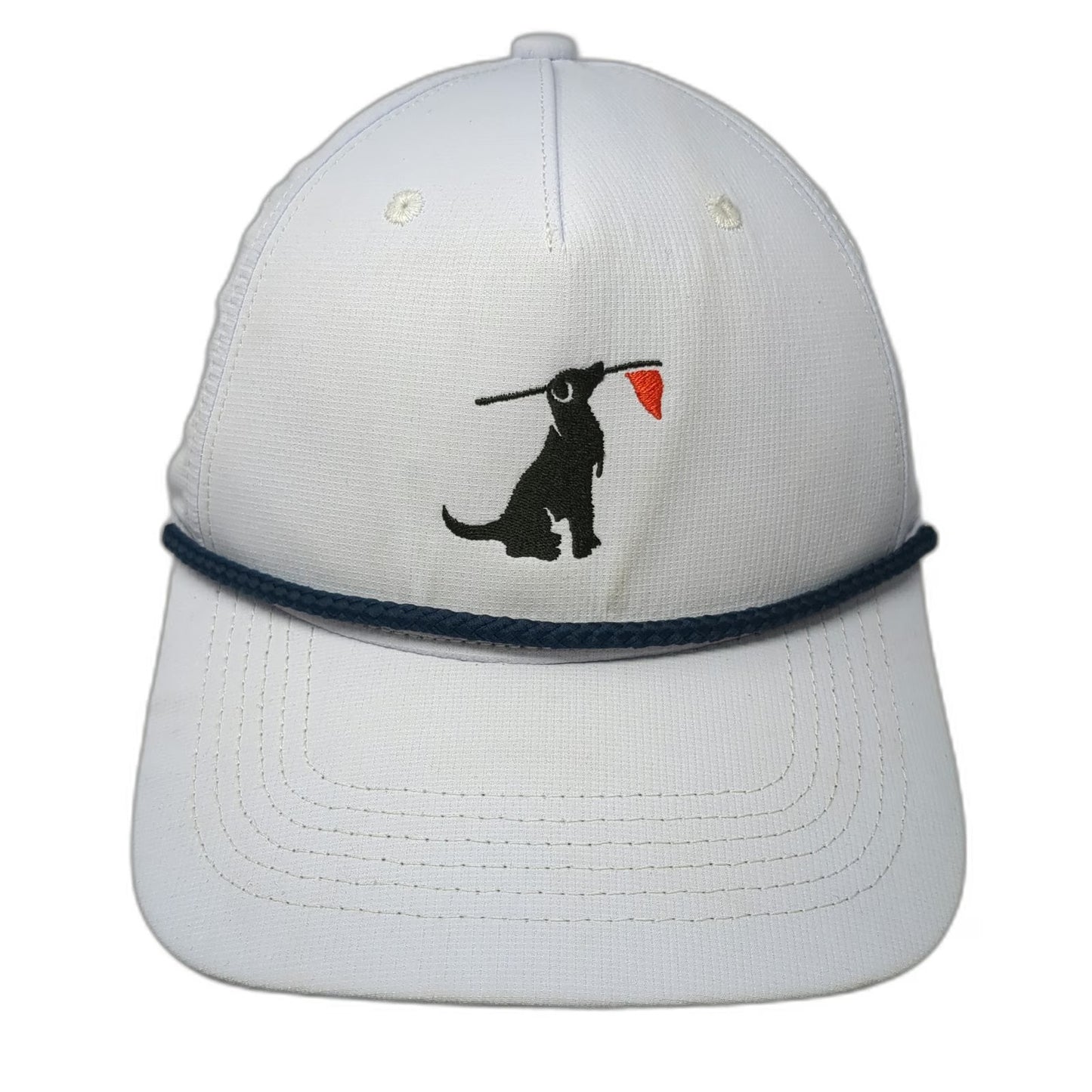 Birdie Retriever 5 Panel White One Size Snapback Rope Golf Hat Dog Flag Logo