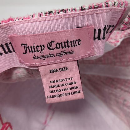 Juicy Couture 5 Panel Pink One Size Tweed Embroidered Logo Woven Strapback Hat