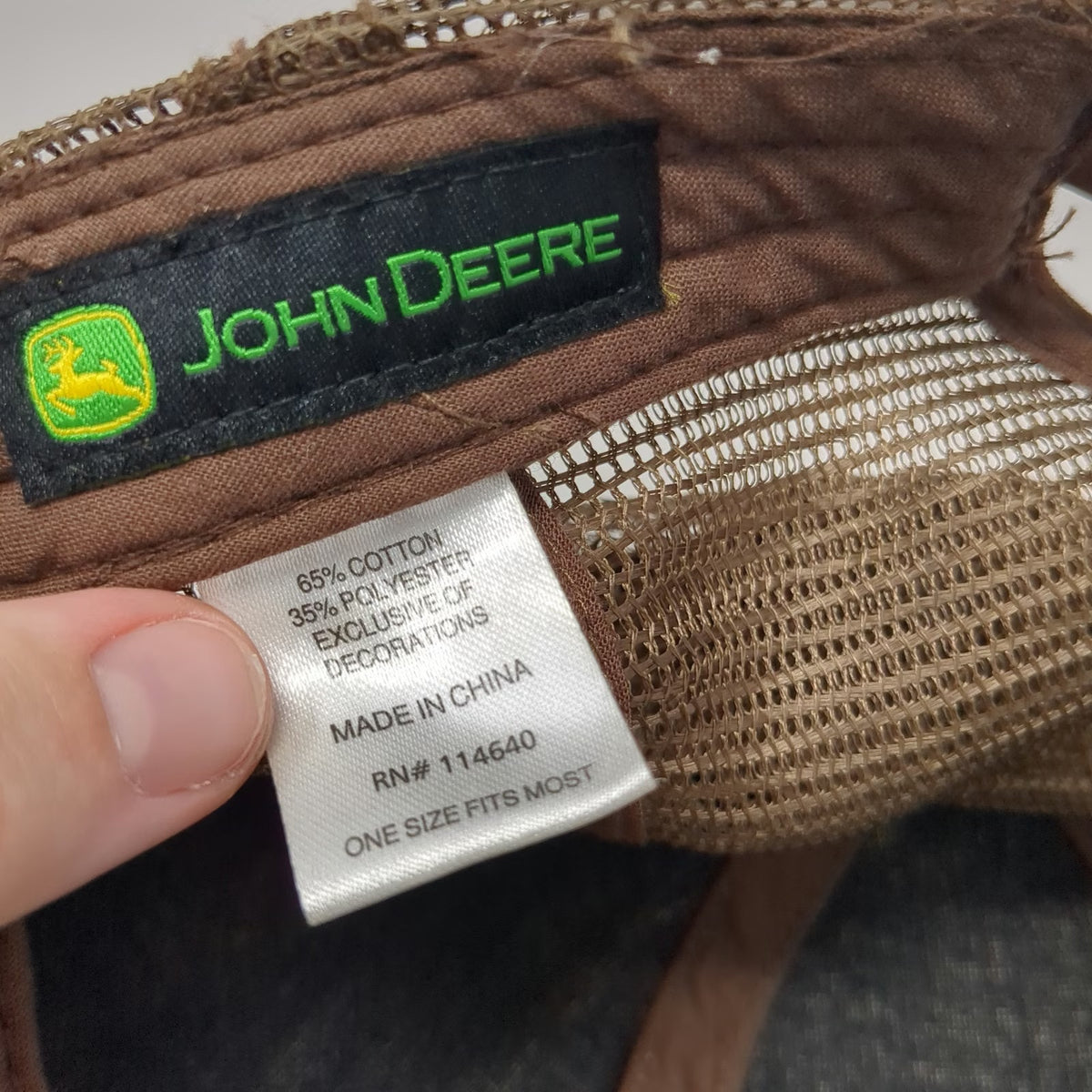 John Deere Trucker Hat Brown Green Beige One Size Mesh Snapback Camo Logo