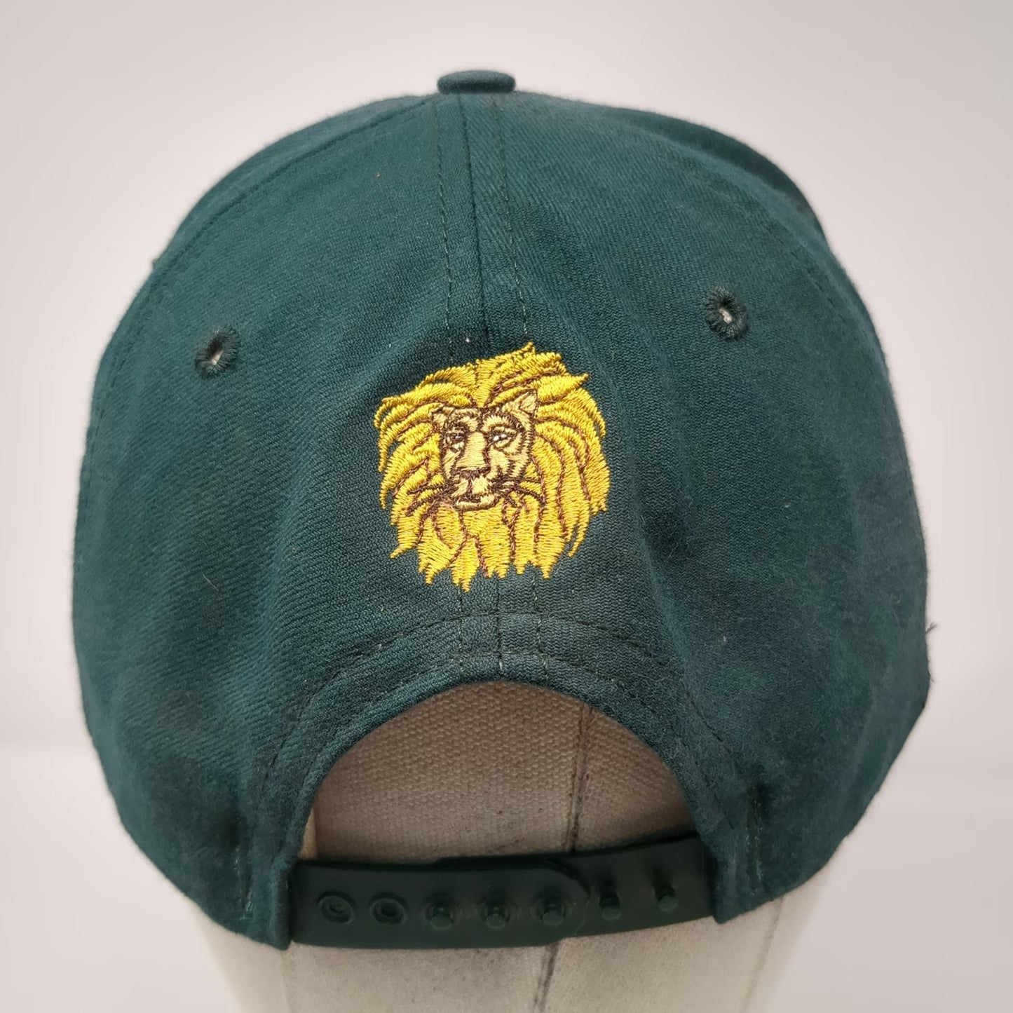 New Era Snapback Hat Green L Cursive B Lion Head Embroidery USA Made Vintage