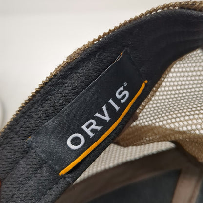 Orvis Trucker Hat Brown Camo One Size Orange Fly Fishing Logo Mesh Snapback