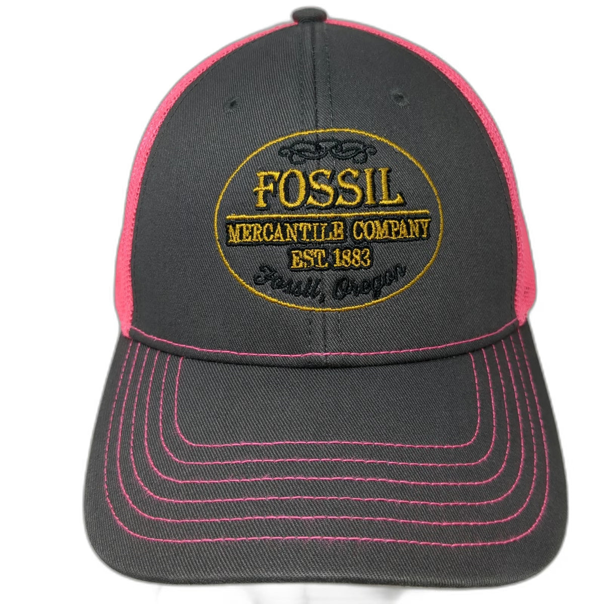 Cap America Trucker Hat Gray Pink One Size Fossil Oregon Mercantile Company Mesh