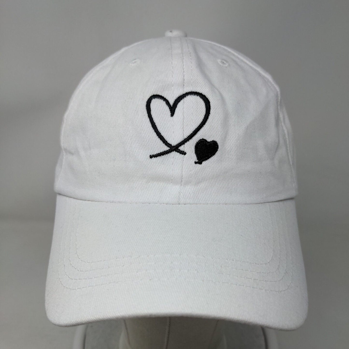 Black Heart Slideback Hat White One Size Embroidered Adjustable 6 Panel
