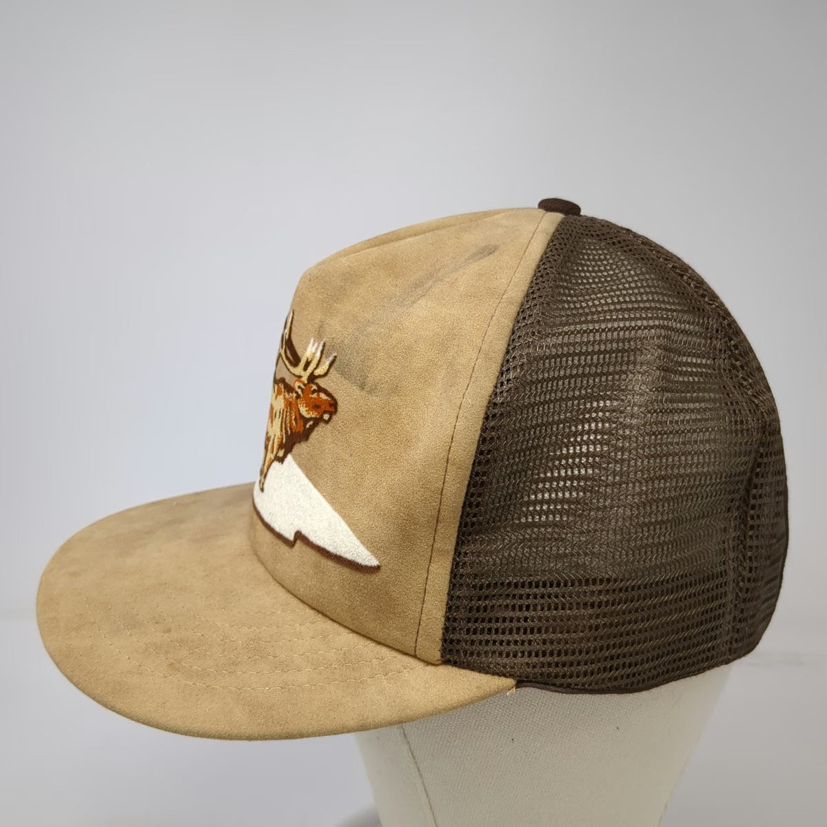 I/D/E/A Inc Trucker Hat Brown One Size Elk Snow Mesh Snapback Vegan Suede Patch