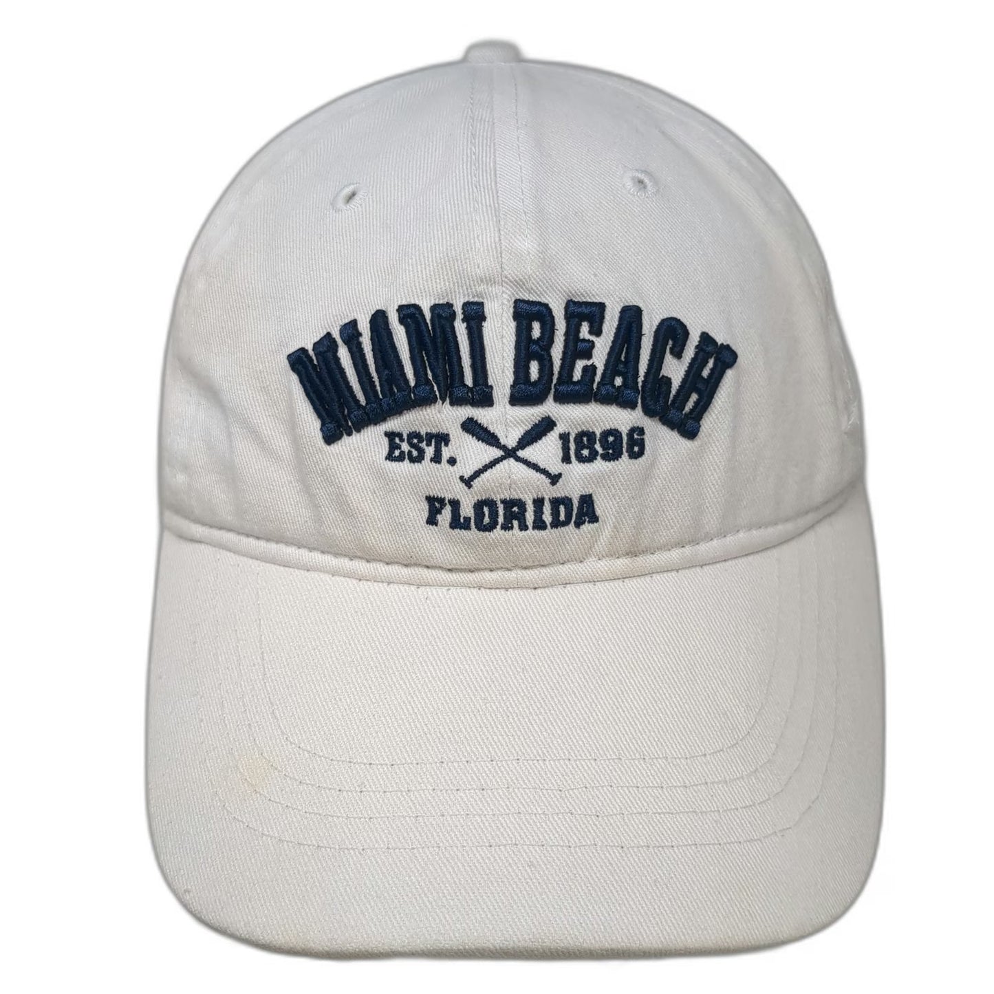 Surf Style Baseball Cap White Blue One Size Strapback Hat Miami Beach Florida