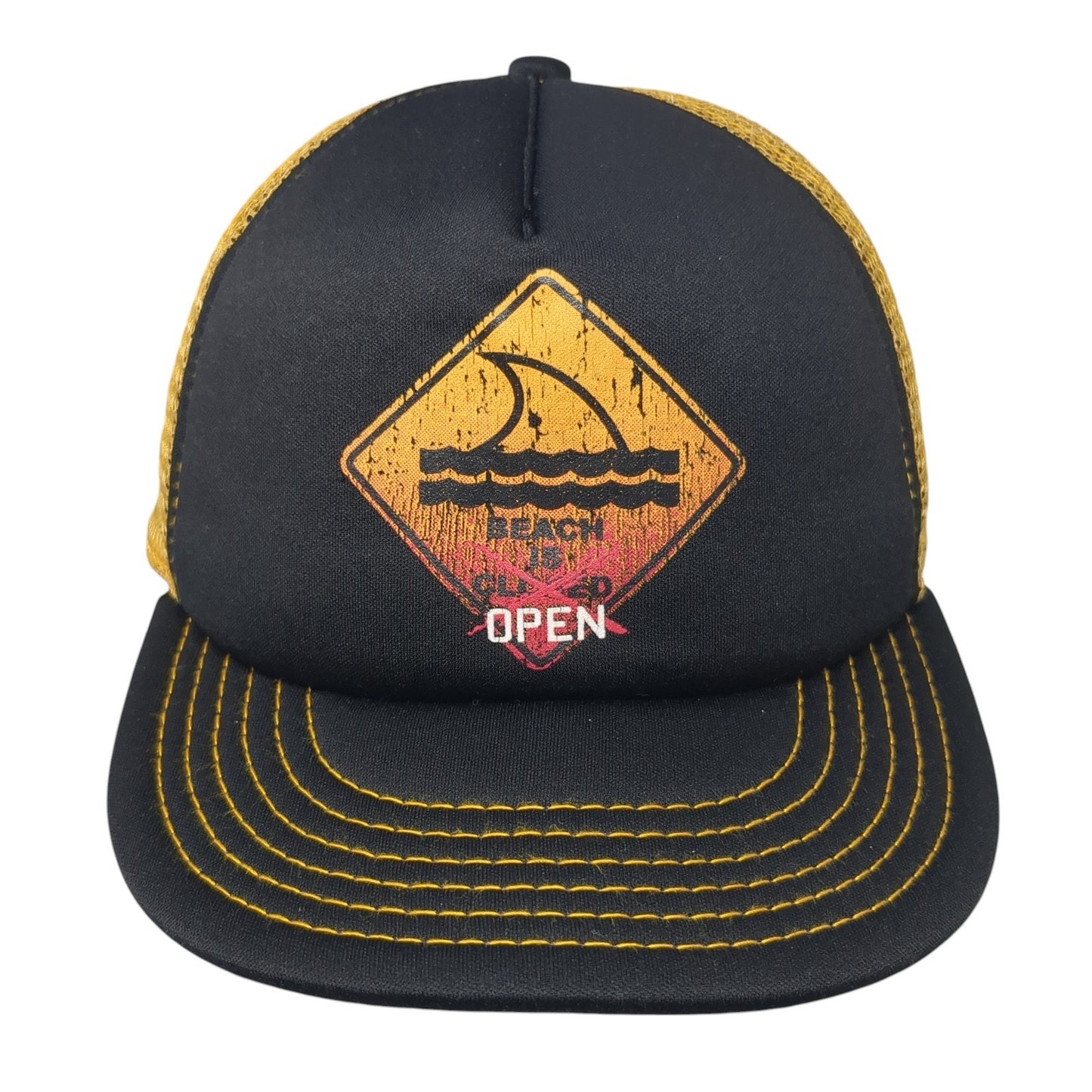 Beach Is Open Snapback Mesh Back Trucker Hat Black One Size Colorblock