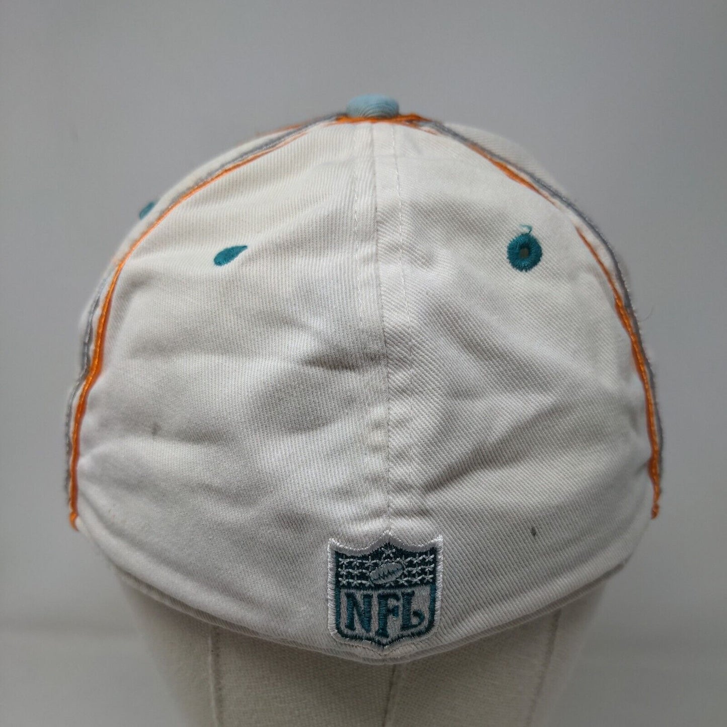 Reebok NFL Men's Fitted Hat White Size L Embroidered Miami Dolphins Cotton Logo