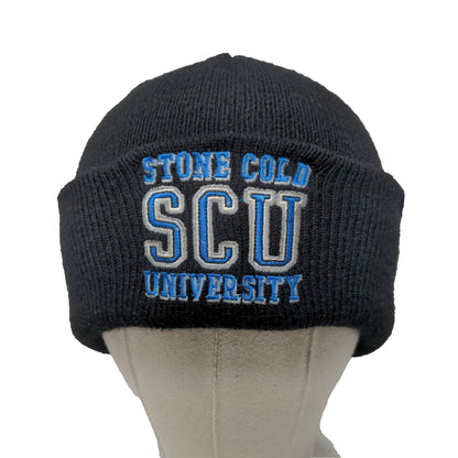 Stone Cold SCU University Beanie Hat Black OSFM Knitted Stretch Embroidered WWE