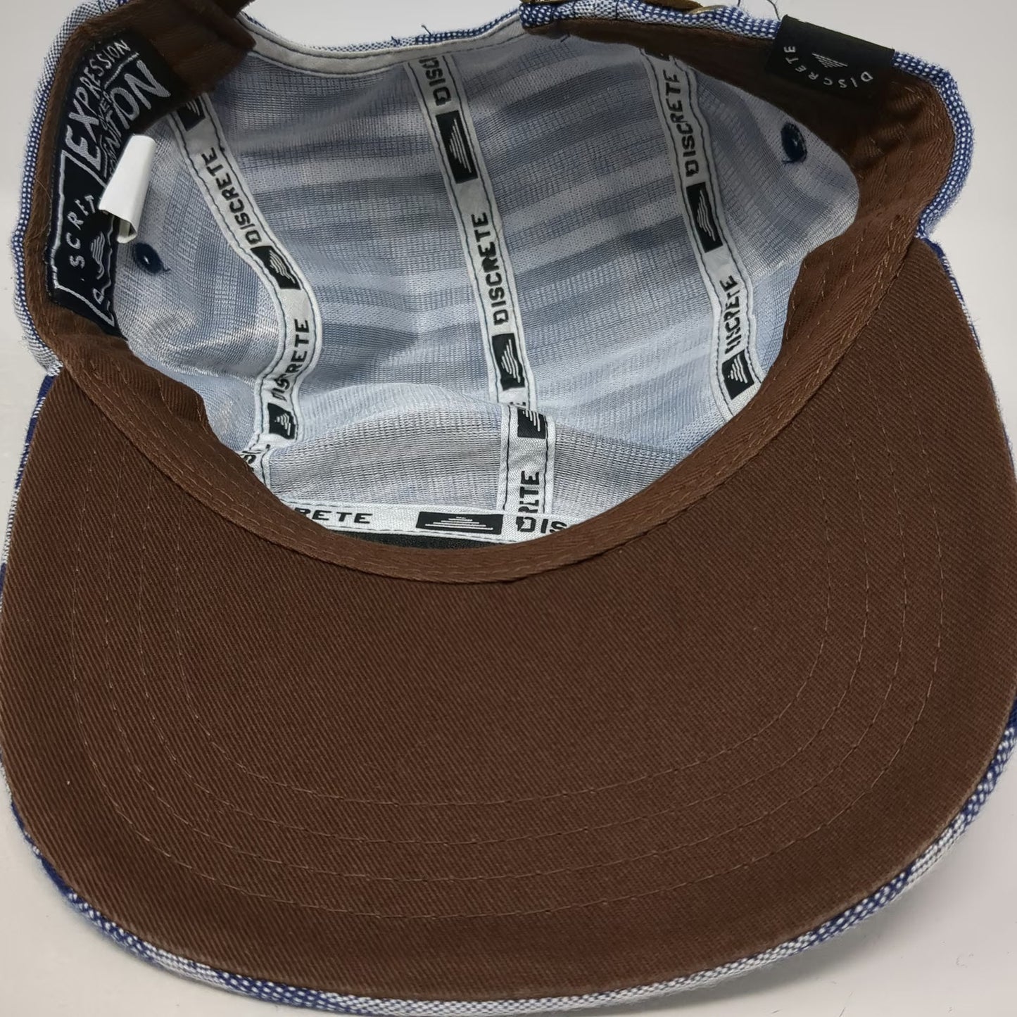 Discrete 5 Panel Hat Blue One Size Wasatch Mountain Patch Striped Flat Brim