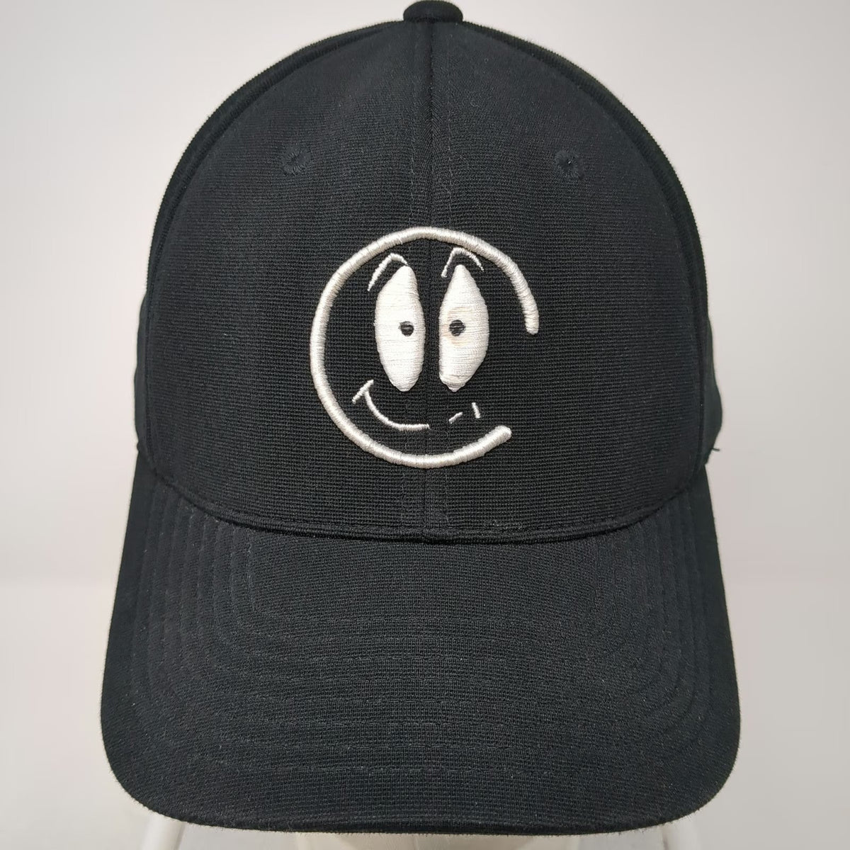 Pacific Headwear Baseball Cap Black XL Fitted Performance Hat Smiley Face JM