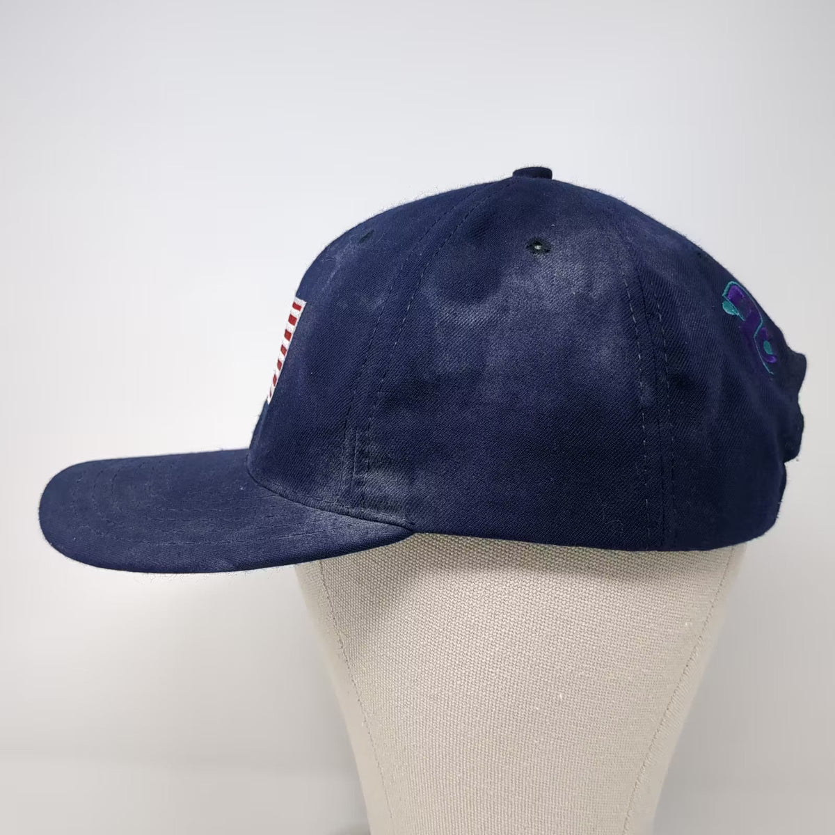 American Needle Blue Snapback Hat American Flag Pientka USA Made Vintage