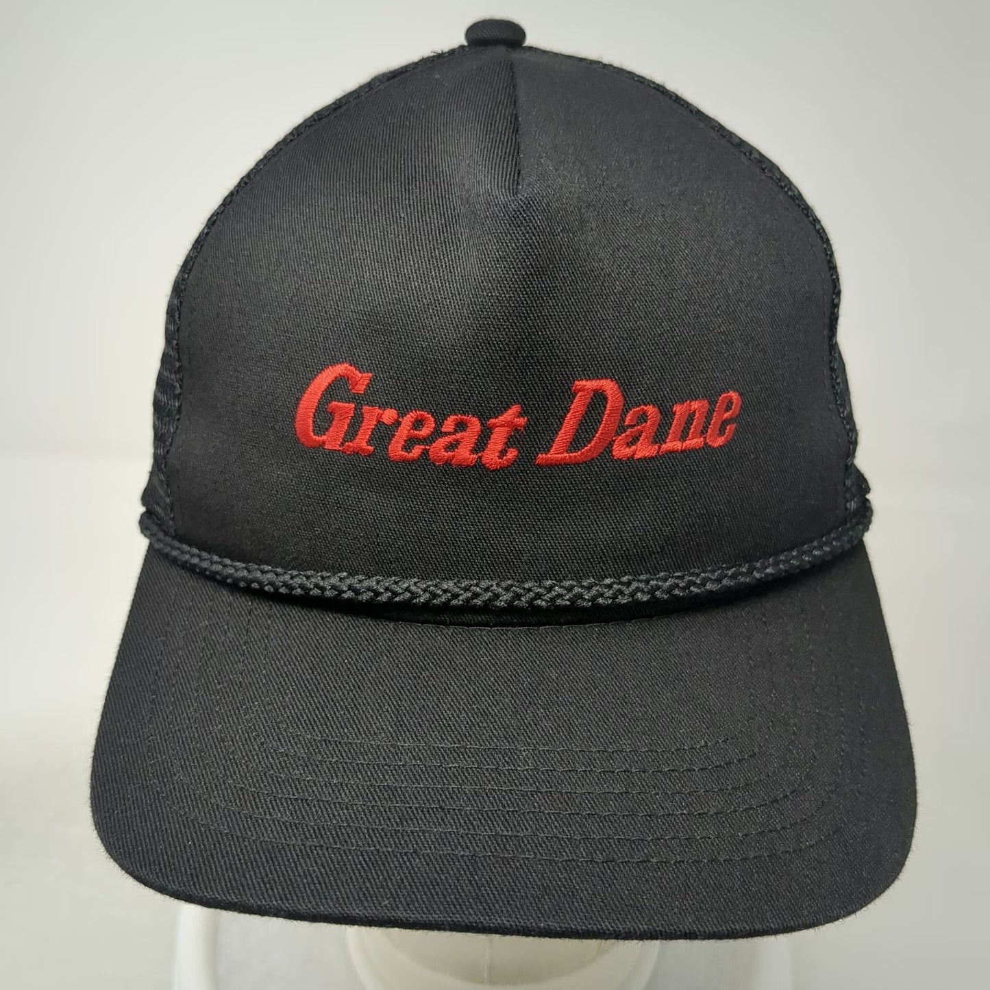 Gramling Trucker Hat Black One Size Great Dane Rope Mesh Snapback Green Brim