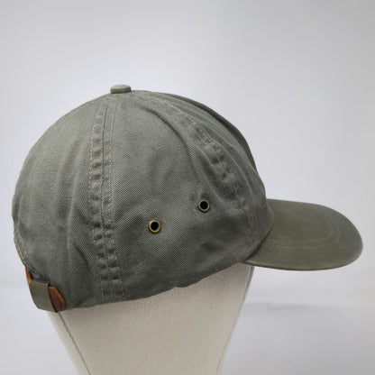 Eddie Bauer Baseball Cap Green Leather Strap Cotton Metal Eyelets Hat Vintage