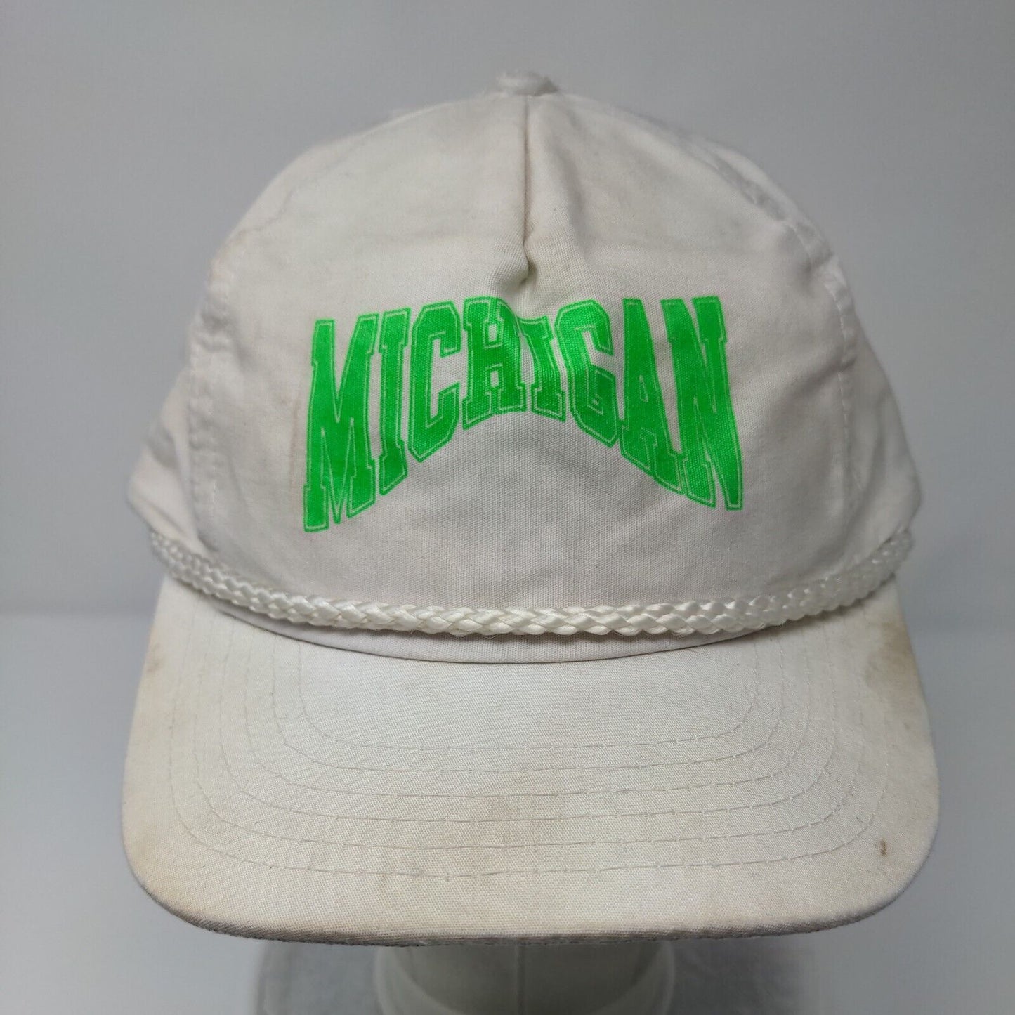 Michigan Snapback Rope Hat White OSFA Adjustable Solid Outdoor