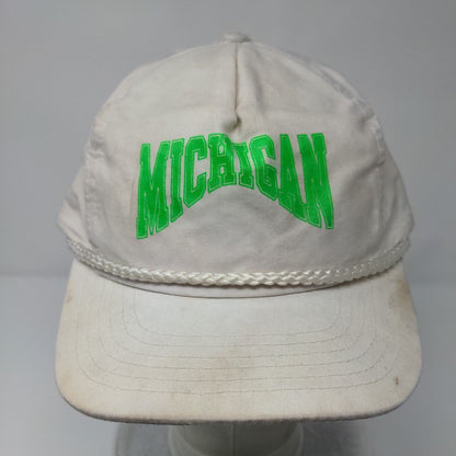 Michigan Snapback Rope Hat White OSFA Adjustable Solid Outdoor