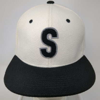 Melonwear Snapback Hat White One Size Felt Letter S Patch Flat Brim Baseball Cap