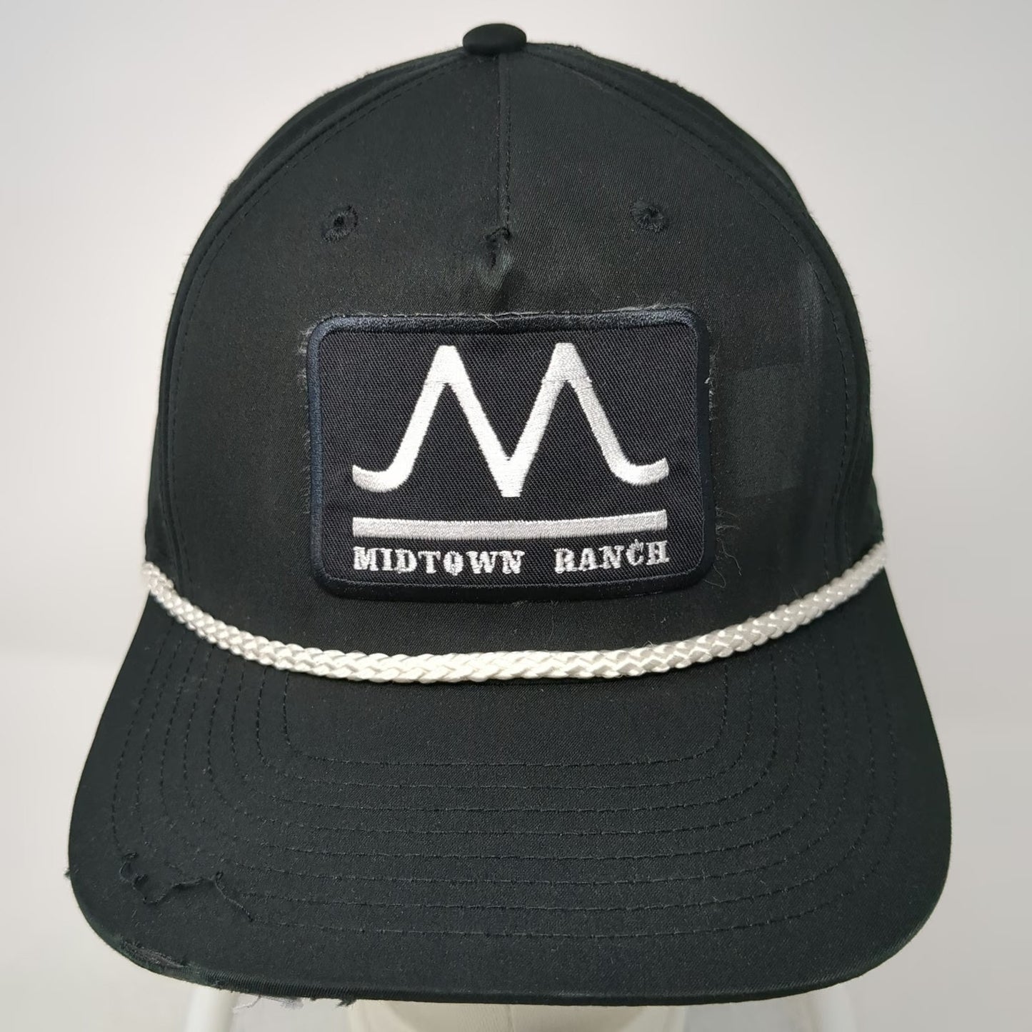 Richardson 5 Panel Hat Black One Size Midtown Ranch Logo Rope Snapback Patch