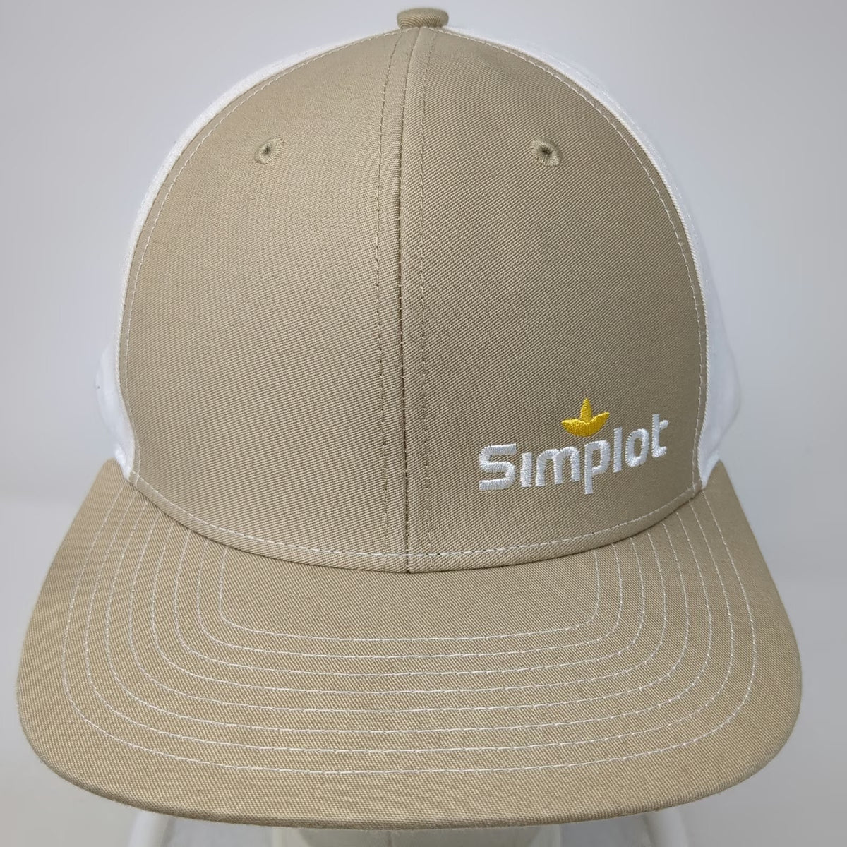 Richardson Snapback Hat Beige White OSFM Simplot TriCal Forage Logo Embroidered