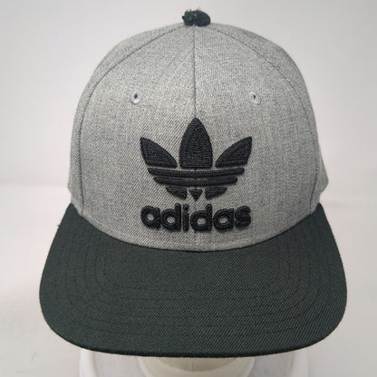 Adidas Snapback Gray One Size Black Flat Brim Trefoil Wool Blend Logo Hat