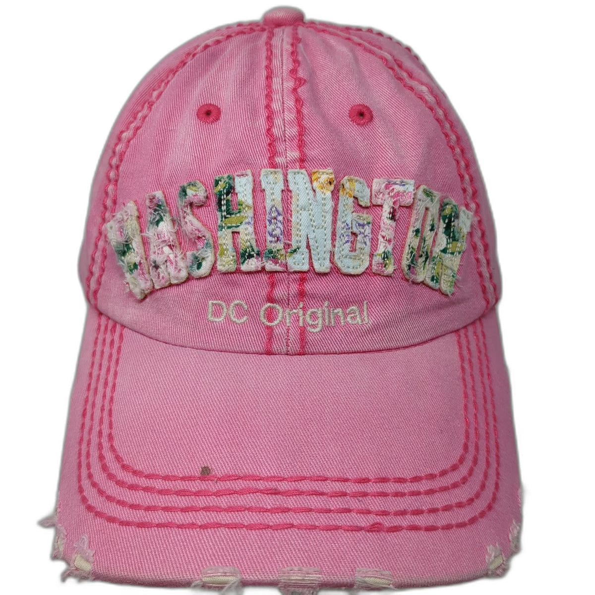 Robin Ruth Baseball Cap Pink One Size Washington DC Floral Distressed Hat