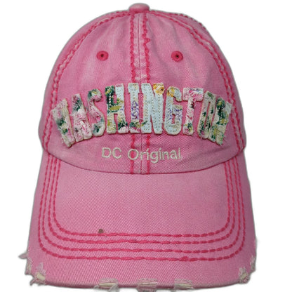 Robin Ruth Baseball Cap Pink One Size Washington DC Floral Distressed Hat
