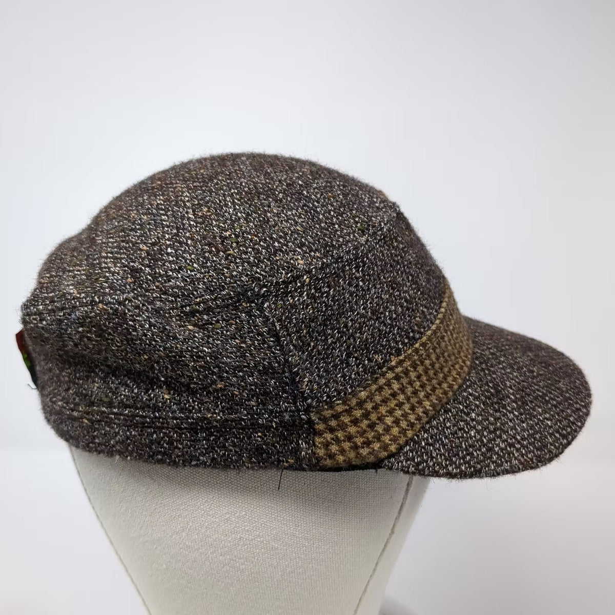 ExOfficio Army Cap Hat Brown Brown Tweed Made in USA Houndstooth Band Vintage