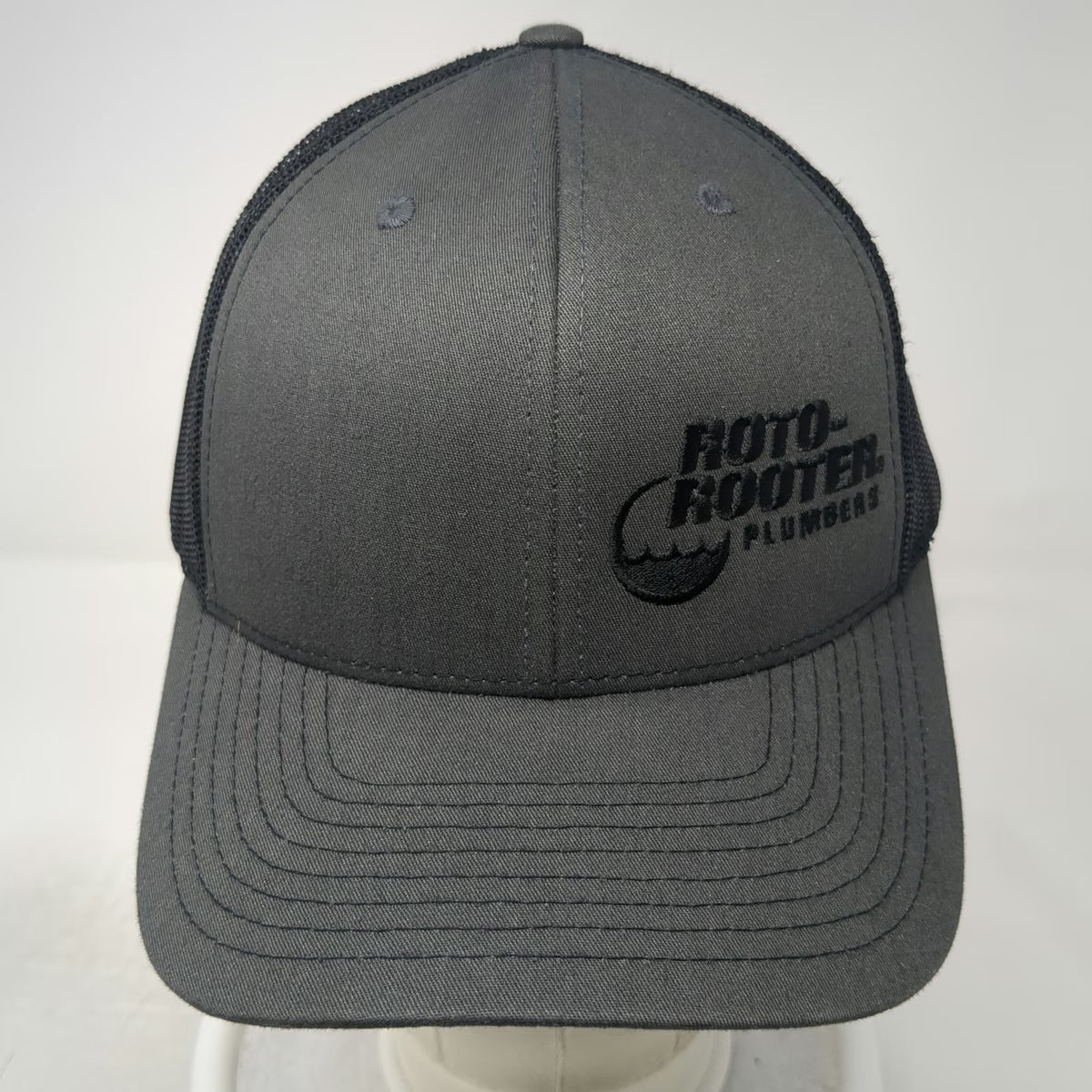 Richardson Trucker Hat Gray Black One Size Roto-Rooter Plumbers Snapback Mesh
