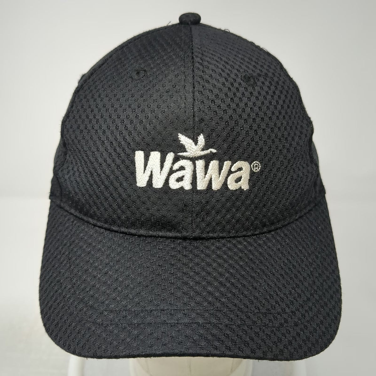 Wawa Baseball Cap Black One Size Logo Performance Mesh Strapback Curved Brim Hat