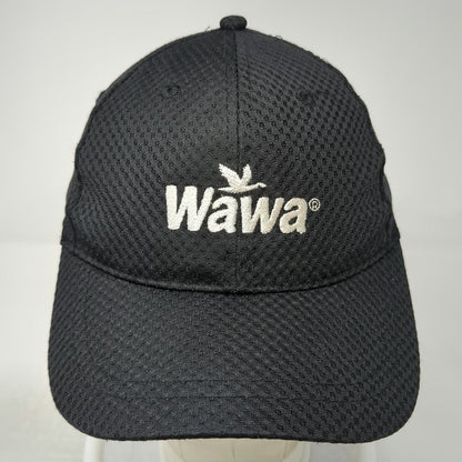 Wawa Baseball Cap Black One Size Logo Performance Mesh Strapback Curved Brim Hat