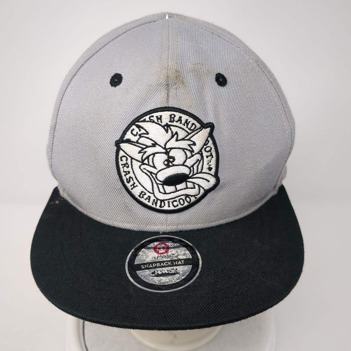 Crash Bandicoot Snapback Hat Gray One Size Adjustable Embroidered Num Skull