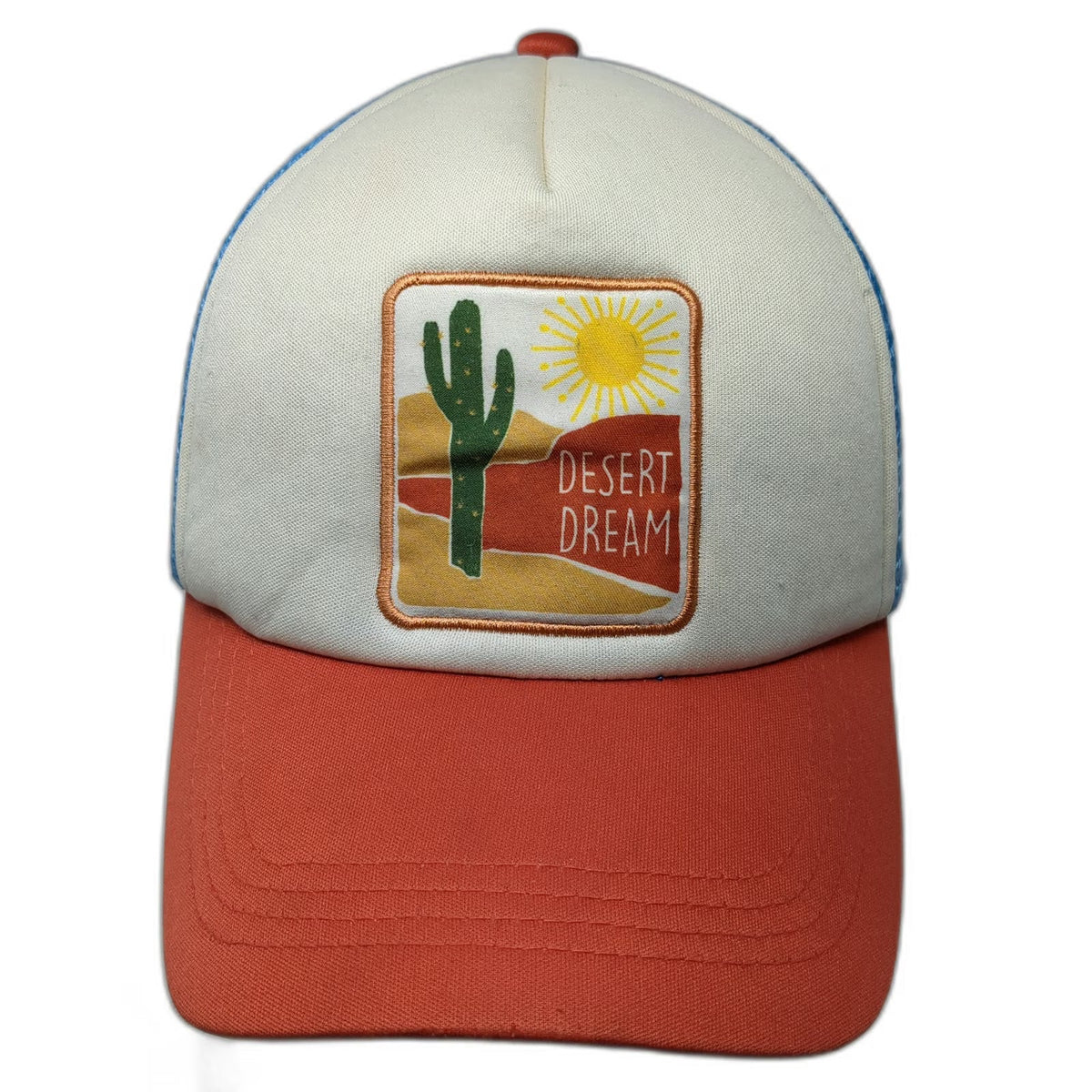 David and Young Trucker Hat White Orange Blue One Size Desert Dream Cactus Patch
