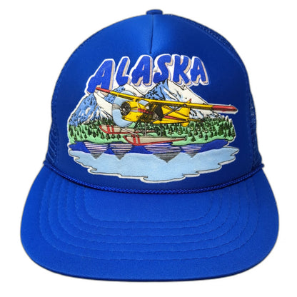 Blue Trucker Hat Alaska Bush Plane Scenic Mesh Snapback Foam Rope Logo Vintage