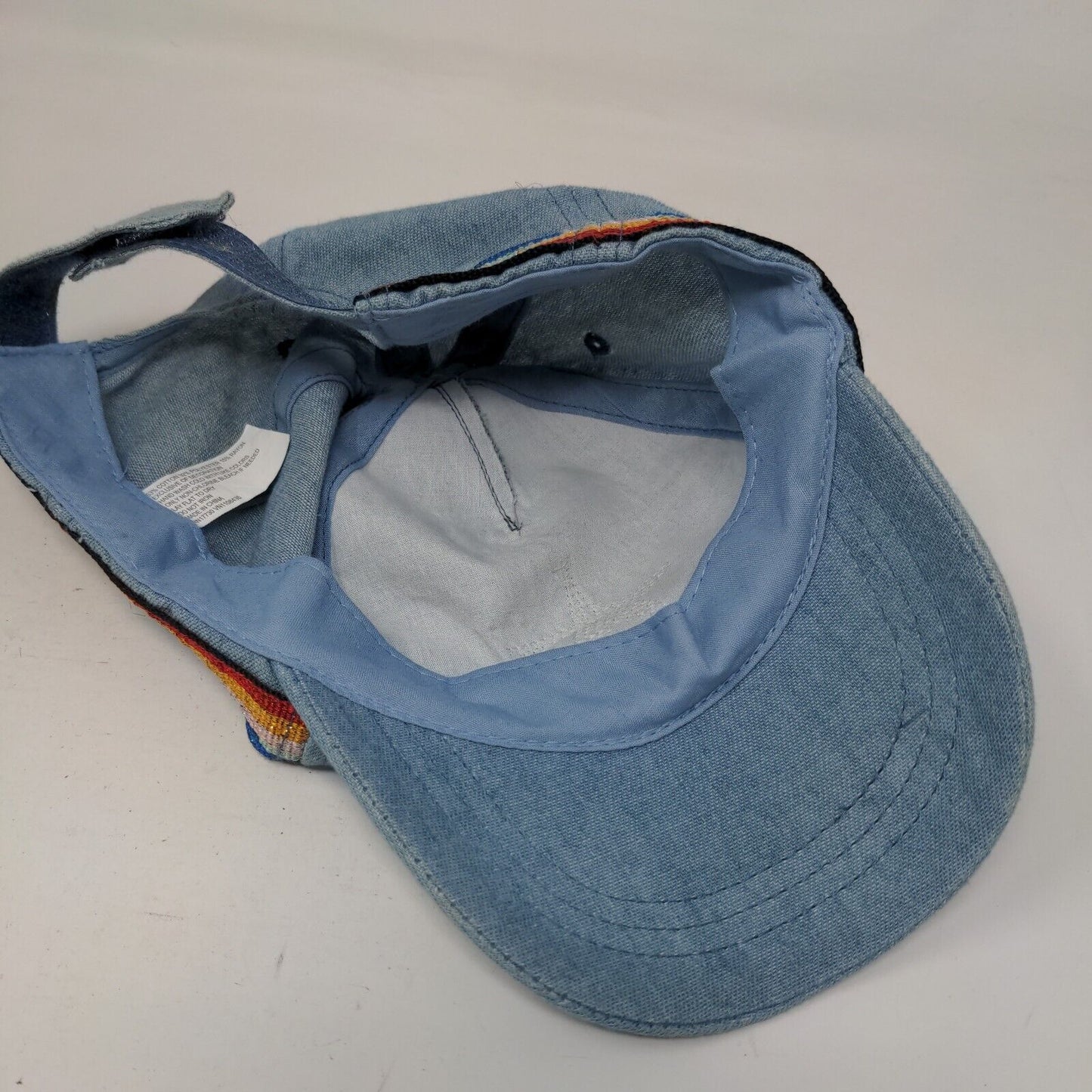 Star Sequin Strapback Hat Blue One Size Adjustable Striped Trim 5 Panel