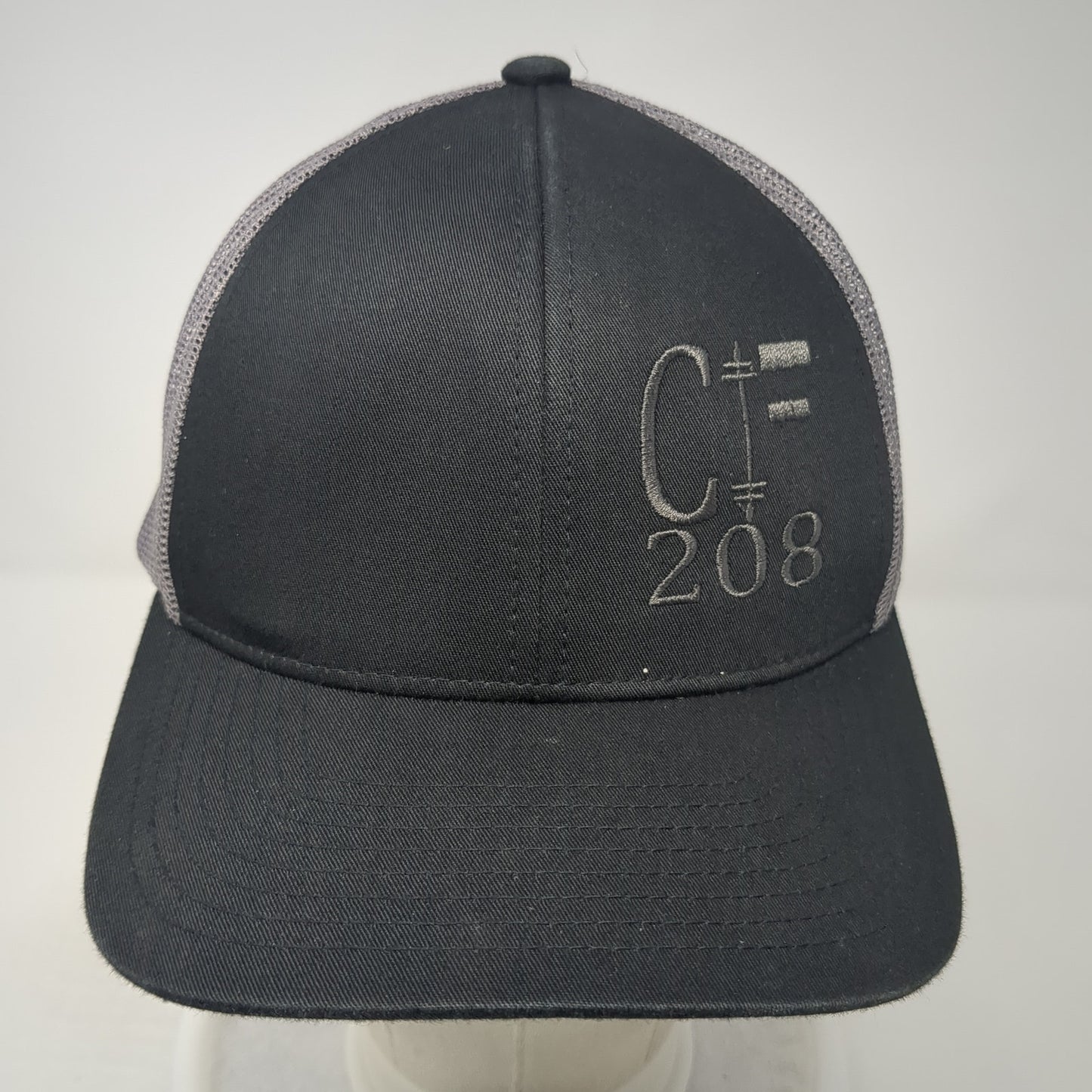 C 208 Snapback Trucker Hat Black One Size Adjustable Embroidered Mesh Back
