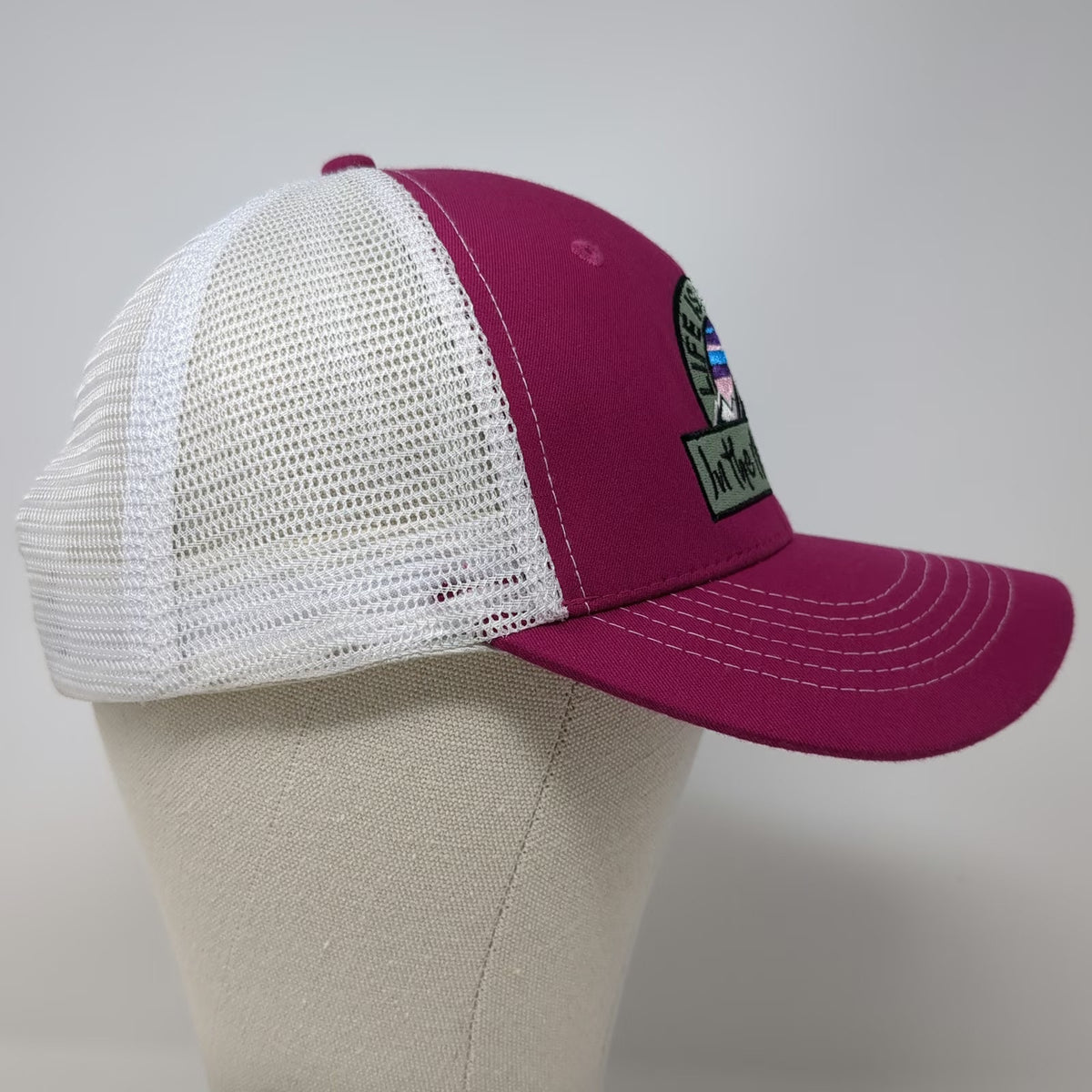 Arcadian Outfitters Pink Trucker Hat One Size Life Is Better Mountains Snapback