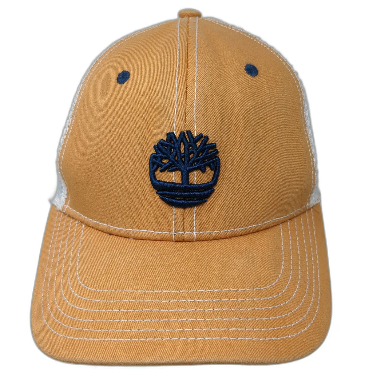 Timberland Trucker Hat Orange OSFM Mesh Back Snapback Tree Logo Stitching Cap