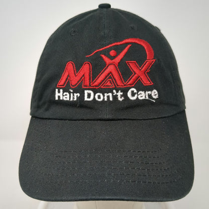 Black Baseball Cap One Size MAX Hair Don't Care Embroidered Logo Slideback Hat